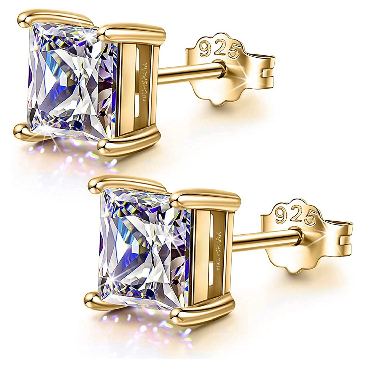 Square Gold Solitaire Earrings in 92.5 Silver embellished with Princess Cut Swarovski Zirconia - 18K Gold Finish