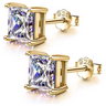 Earrings Square Shape Princess Cut in Gold-Plated Sterling Silver