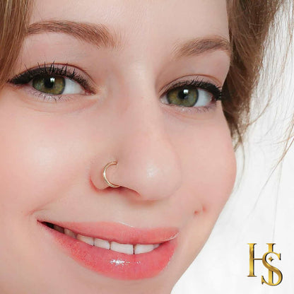 Nose Ring in 92.5 Sterling Silver - 18K Gold finish - Elegant Septum Ring / Nose Pin / Silver Nath