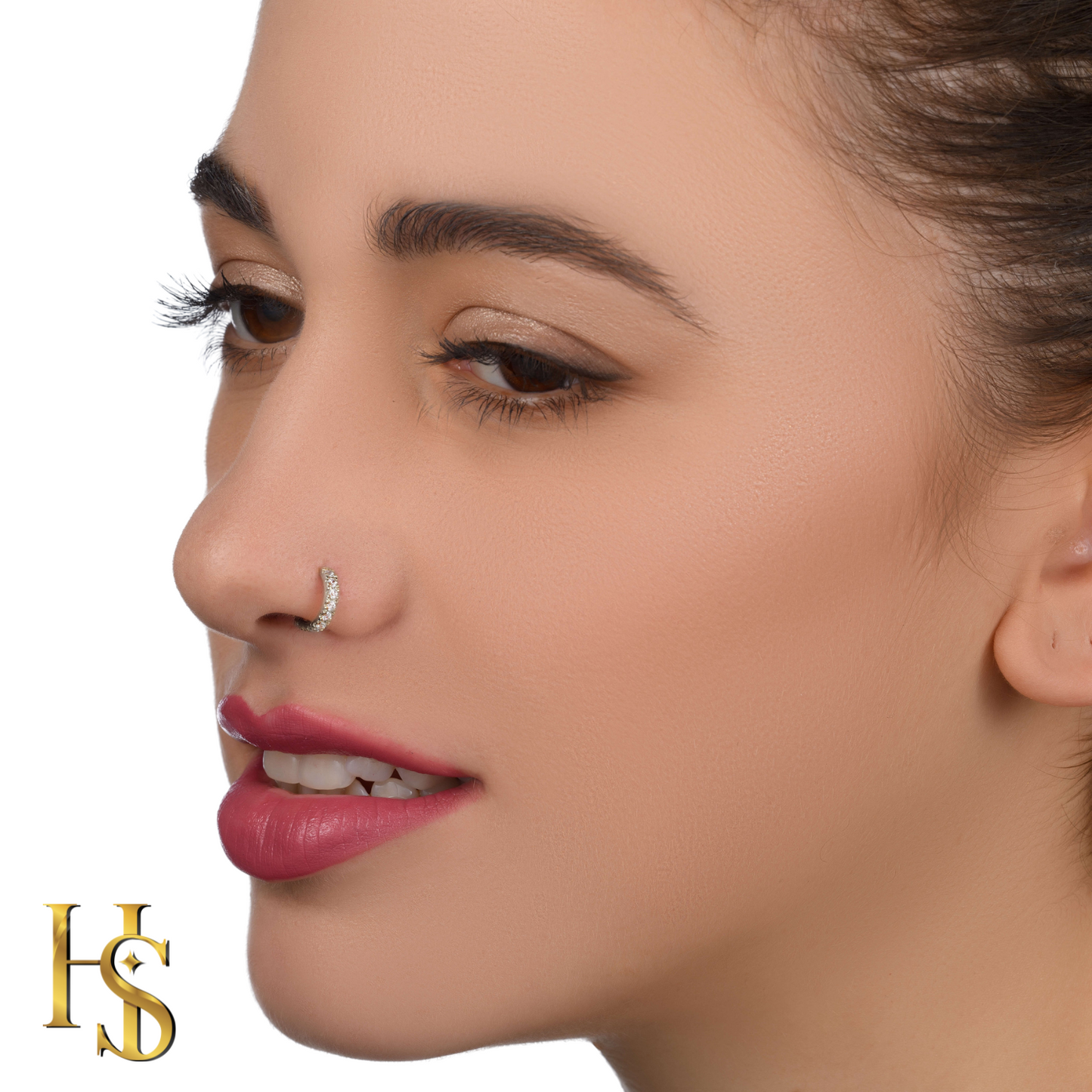 Studded Nose Ring in 92.5 Sterling Silver - Elegant Septum Ring / Nose Pin / Silver Nath