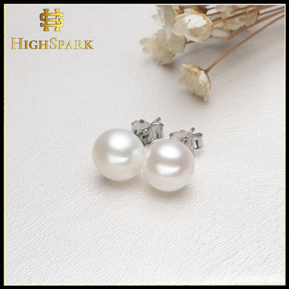 Pearl Freshwater Button Earrings in 8.5MM