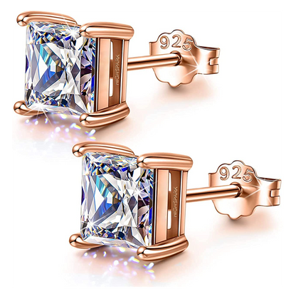 Square Rose Gold Solitaire Earrings in 92.5 Silver embellished with Princess Cut Sparkling Zirconia - 18K Rose Gold Finish