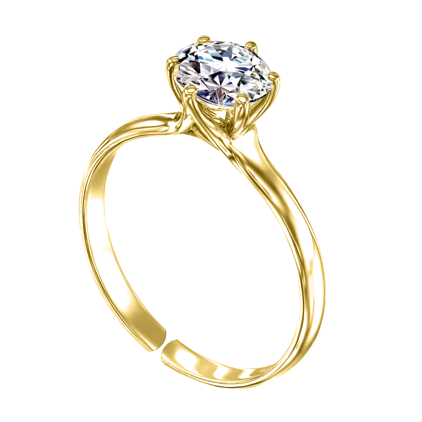 Gold Solitaire Adjustable Ring 'Sparkling Martini' for women in 92.5 Silver