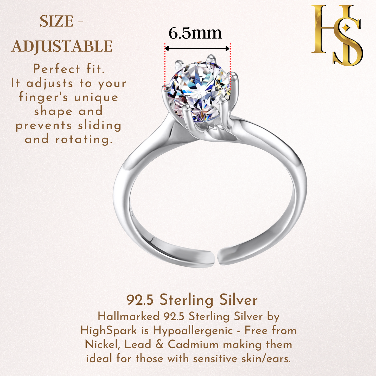 Solitaire Adjustable Ring 'Sparkling Martini' for women in 92.5 Silver