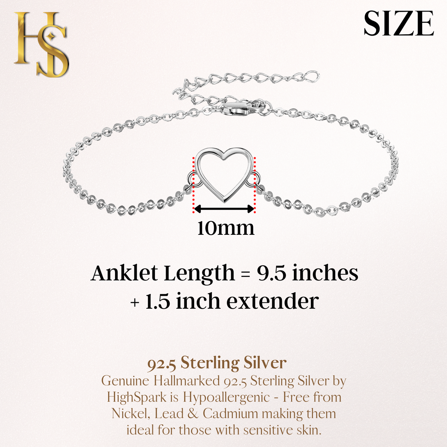Silver Anklet - Heart Anklet for women and girls in 92.5 Silver