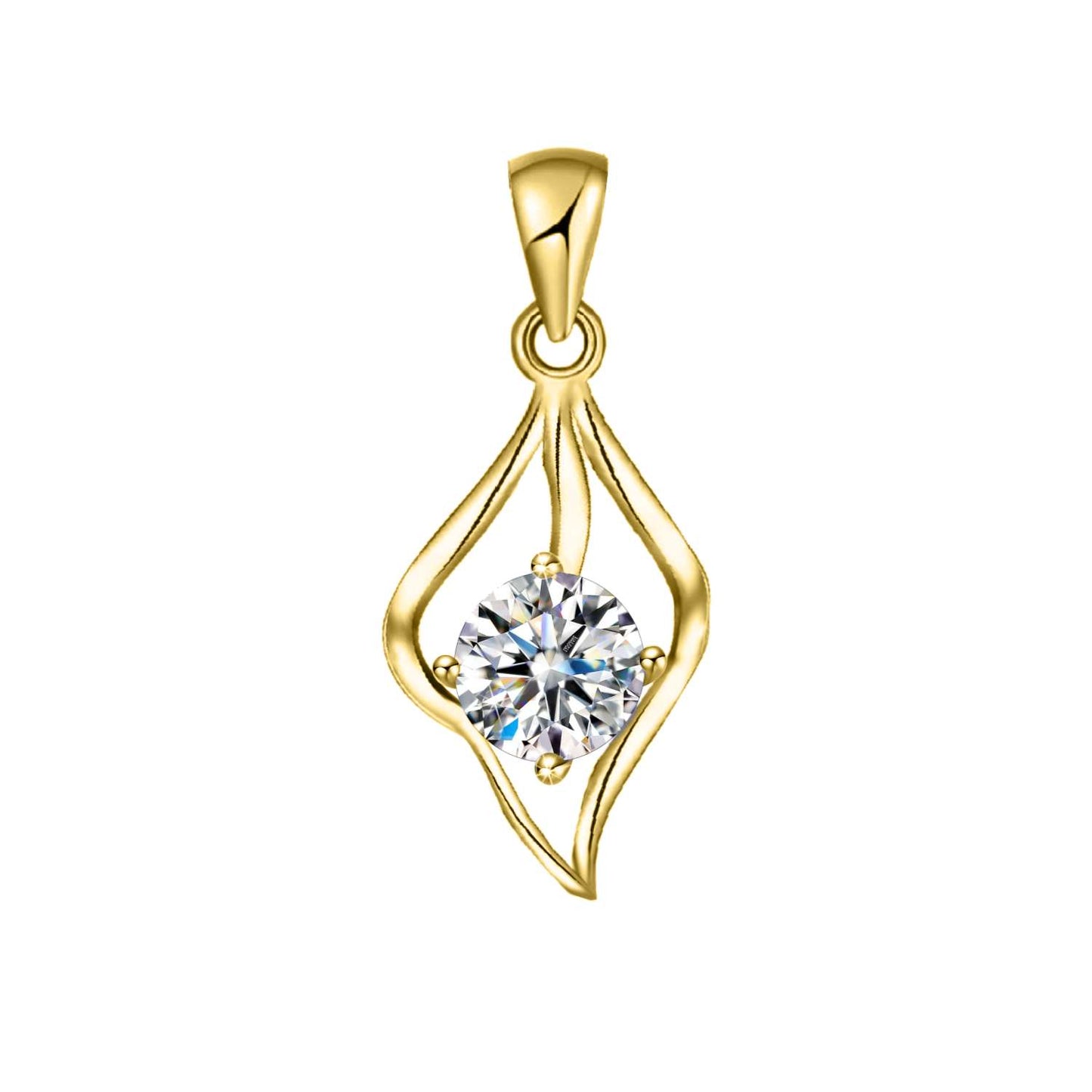 Dew Drop Solitaire Pendant in 92.5 Sterling Silver - 18k Gold Finish