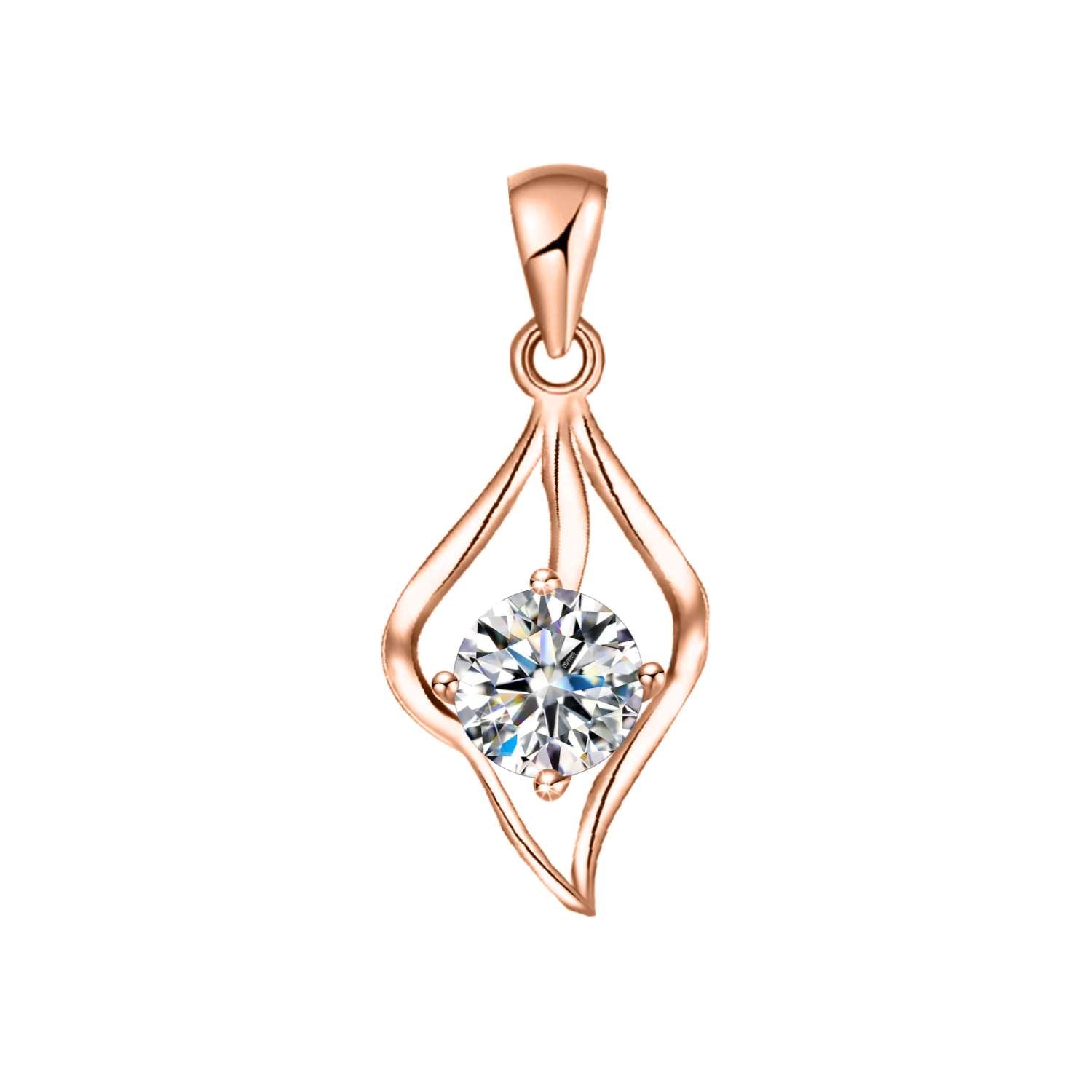 Dew Drop Solitaire Pendant in 92.5 Sterling Silver - 18k Rose Gold finish