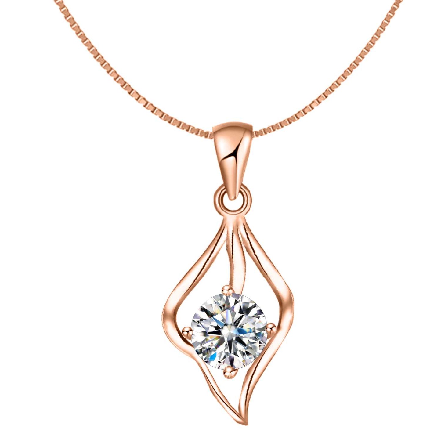 Dew Drop Solitaire Pendant in 92.5 Sterling Silver - 18k Rose Gold finish