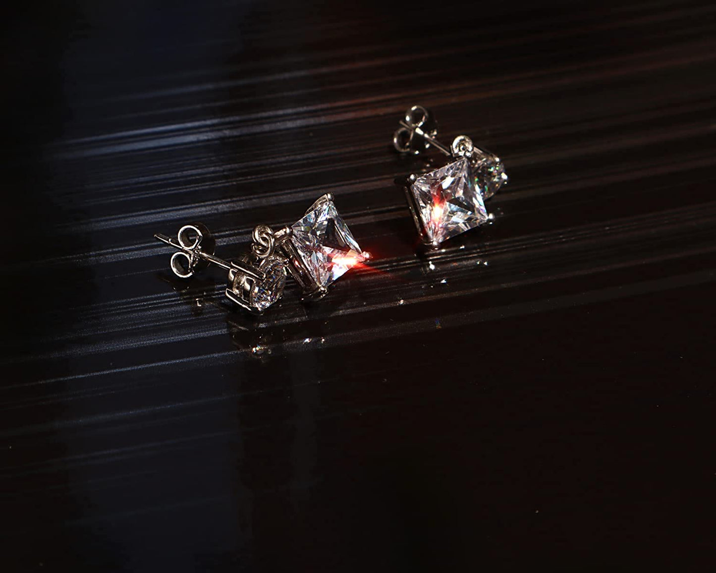 Solitaire Dangle Drop Princess Cut Square Earring embellished with Swarovski Zirconia.
