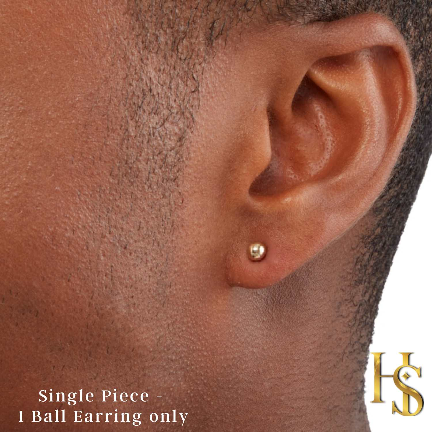 Mens Gold Ball Earring in Pure 92.5 Sterling Silver in 18K Gold Finish ...