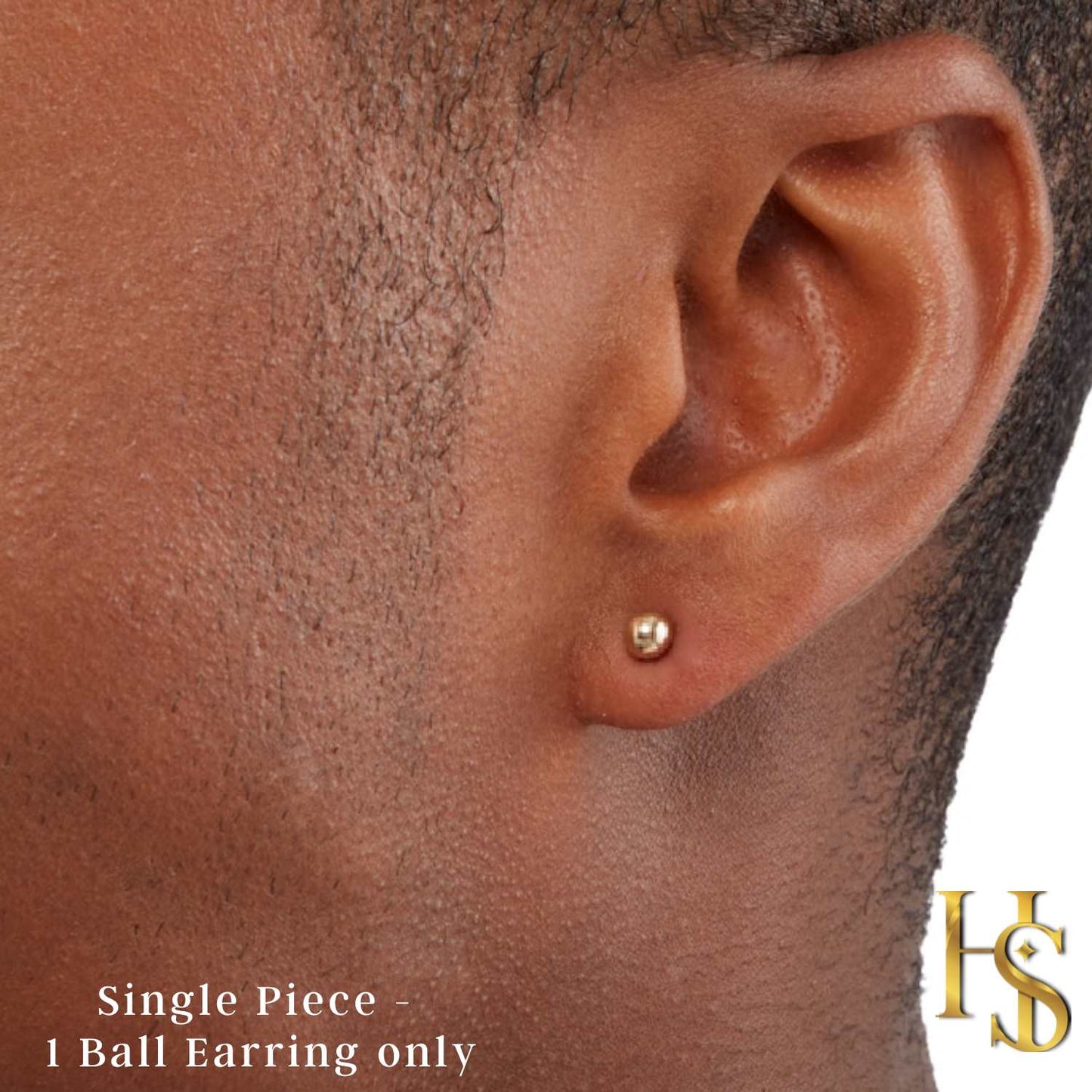 Mens Gold Ball Earring in Pure 92.5 Sterling Silver in 18K Gold Finish. Perfect for all type of piercings.