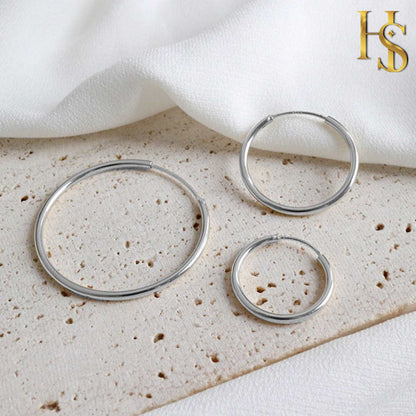 Classic Hoop Earrings in 92.5 Sterling Silver - 1.2mm Thickness - Big Sizes 25mm to 50mm