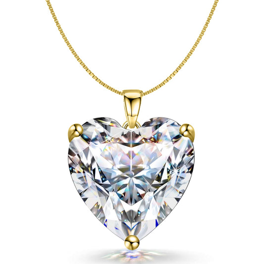 Gold Heart Solitaire Pendant with Chain embellished with Diamond Zirconia in 18K Gold Finish - 92.5 Silver in 18K Gold Finish