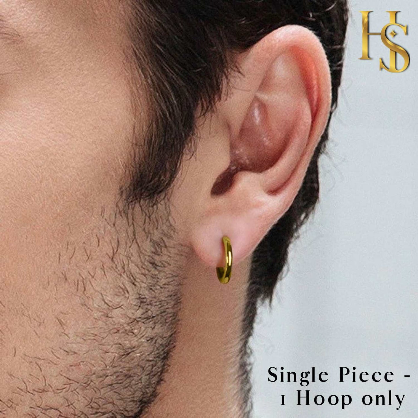 Mens Gold Thick Hoop Earrings in 92.5 Sterling Silver - Round Classic Hoop - Sizes 12mm to 20mm on 18K Gold Finish