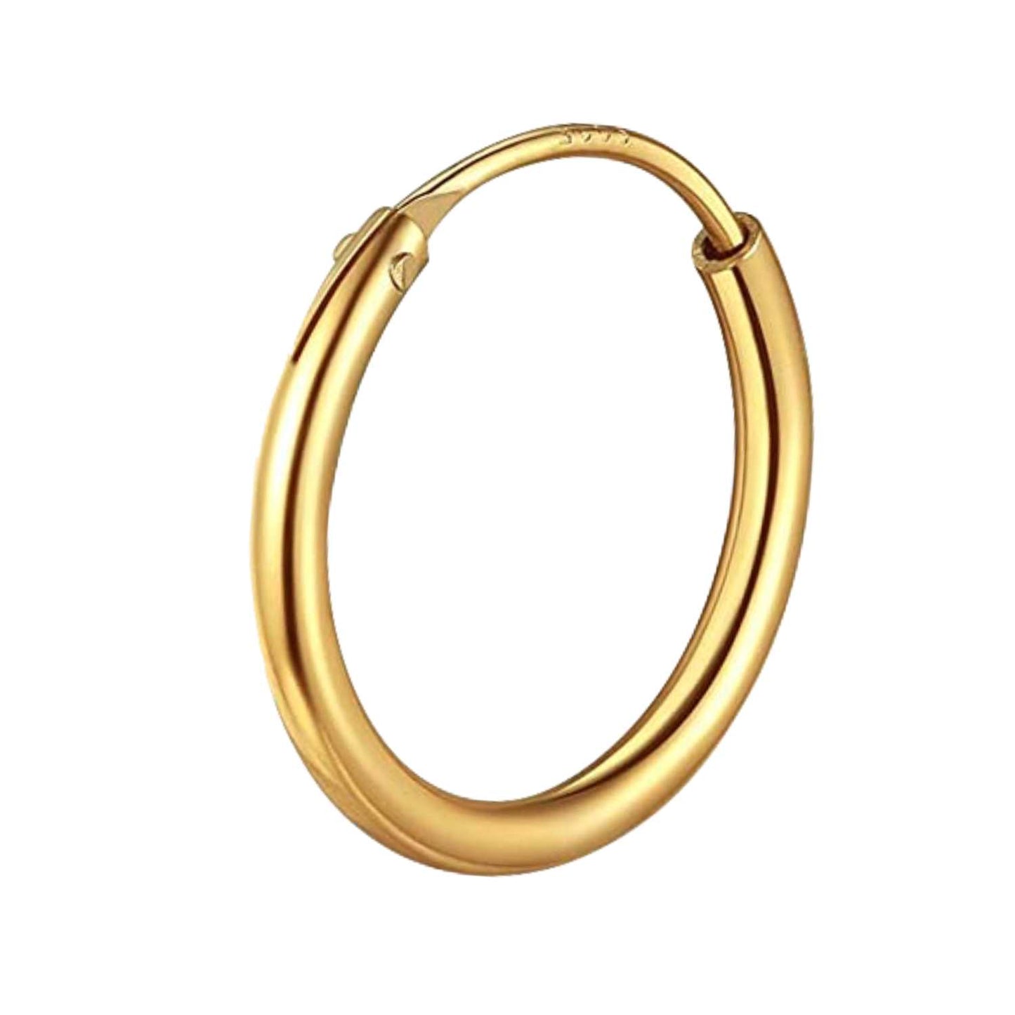 Mens Gold Thick Hoop Earrings in 92.5 Sterling Silver - Round Classic Hoop - Sizes 12mm to 20mm on 18K Gold Finish