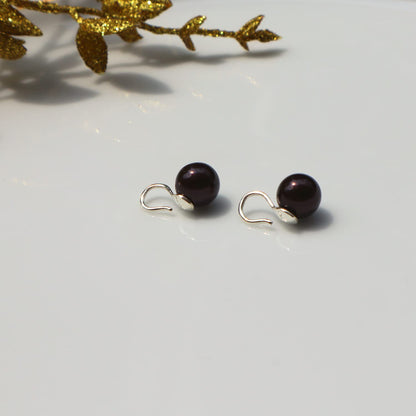 Pearl Black Round Stylish Earrings in Hook Design