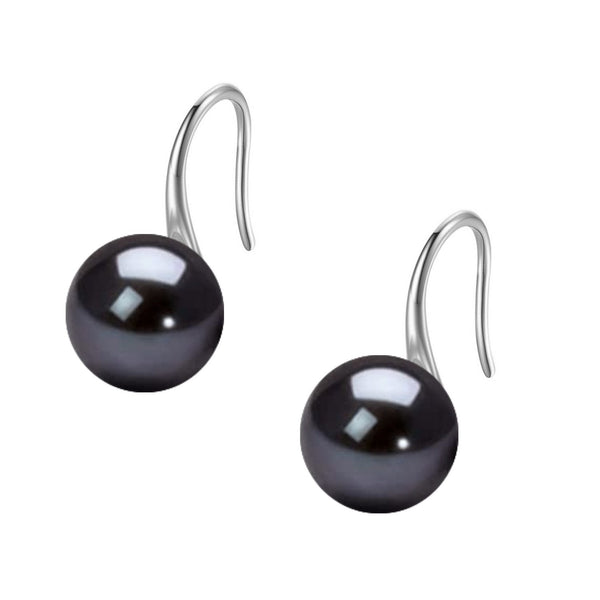 Dainty Black Pearl Hook Earrings in 925 Sterling Silver