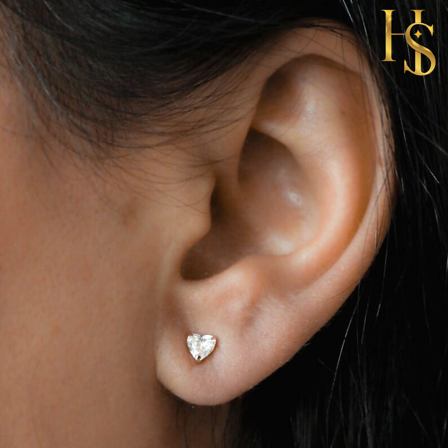 Solitaire Heart Screwback Stud Earrings in 92.5 Silver - Heart Shape - Brilliant Swiss Zirconia