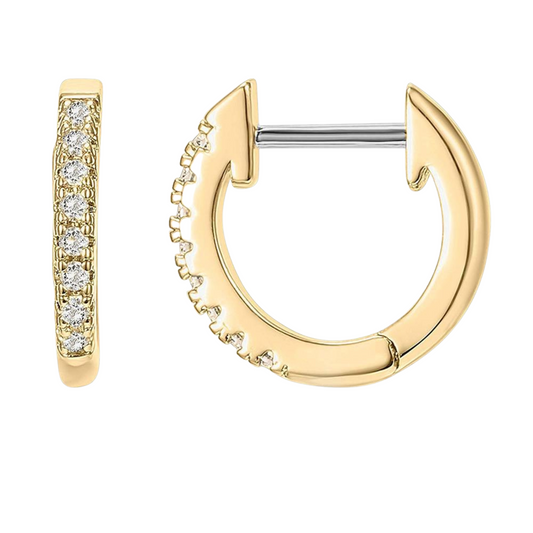 Gold Hoop Huggie Earrings studded with Swiss Zirconia in 12mm
