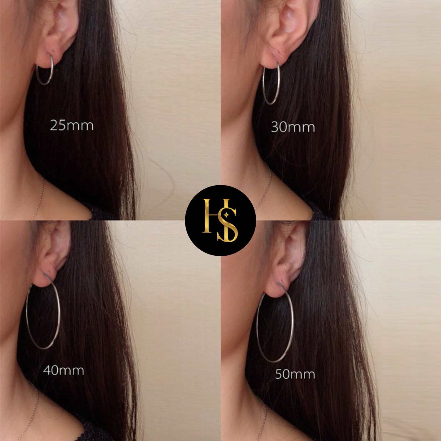 Classic Hoop Earrings in 92.5 Sterling Silver - 1.2mm Thickness - Big Sizes 25mm to 50mm