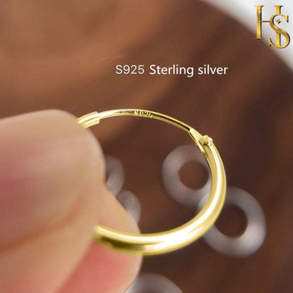 Classic Gold Hoop Earrings in 92.5 Silver - 1.2mm Thickness - Small Sizes 10mm to 20mm -  18K Gold finish