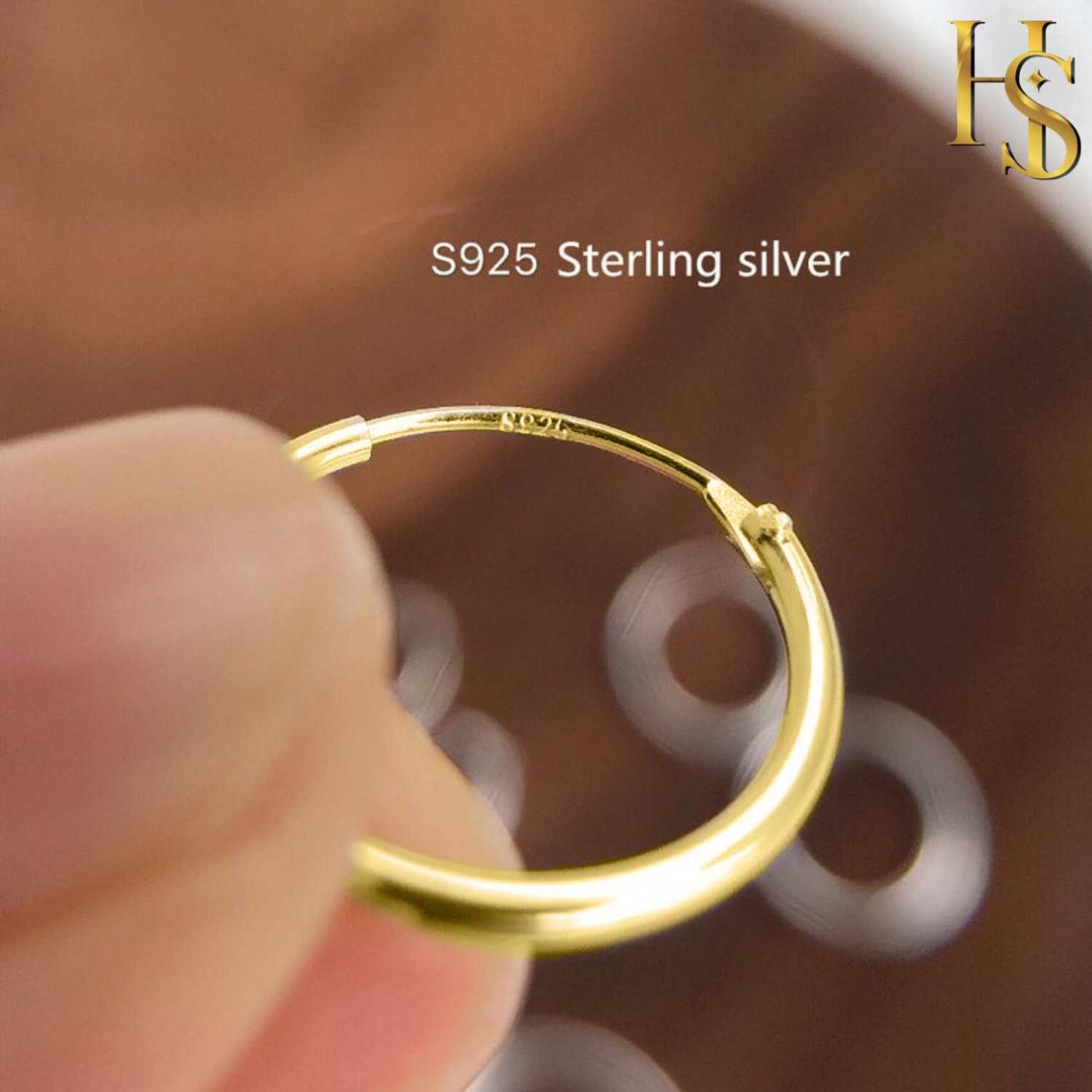 Classic Gold Hoop Earrings in 92.5 Silver - 1.2mm Thickness - Big Sizes 25mm to 50mm -  18K Gold finish