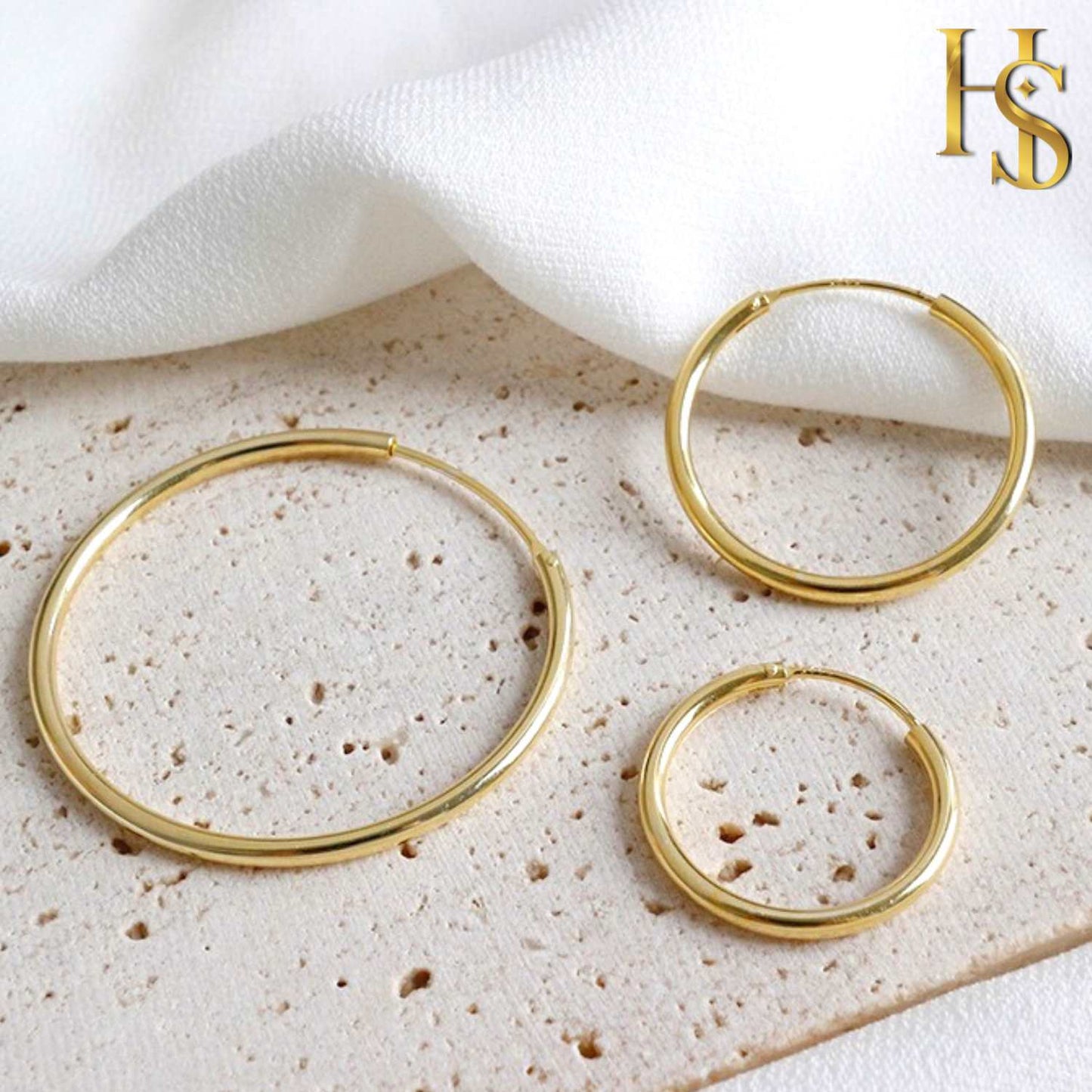 Classic Gold Hoop Earrings in 92.5 Silver - 1.2mm Thickness - Small Sizes 10mm to 20mm -  18K Gold finish