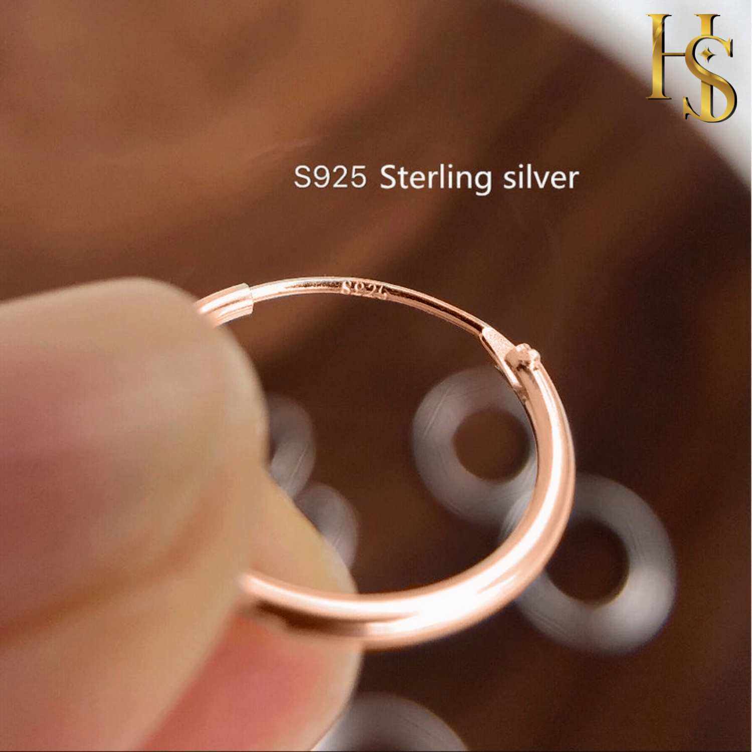 Classic Rose Gold Hoop Earrings in 92.5 Silver - 1.2mm Thickness - Big Sizes 25mm to 50mm -  18K Rose Gold finish