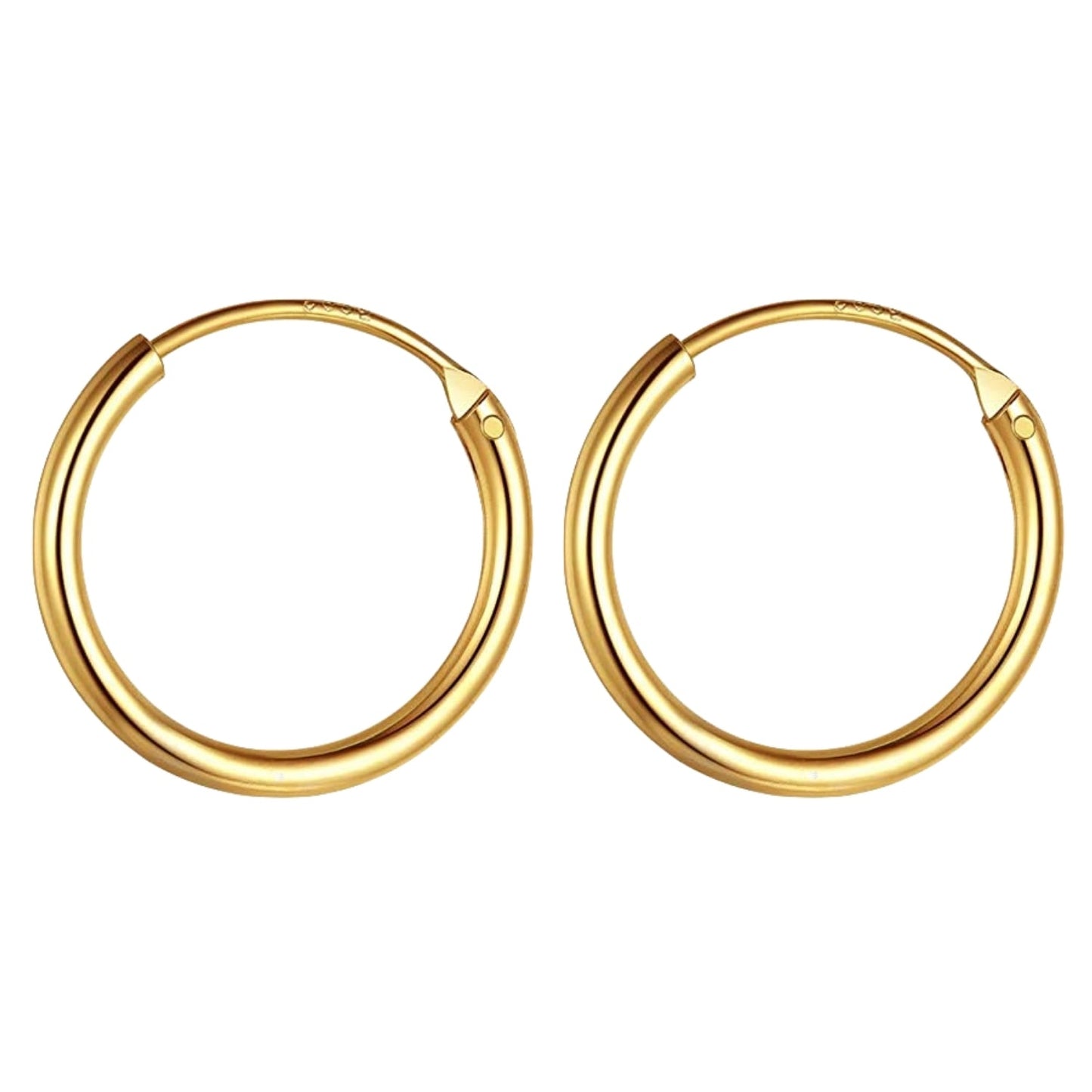 Classic Gold Hoop Earrings in 92.5 Silver - 1.2mm Thickness - Small Sizes 10mm to 20mm -  18K Gold finish