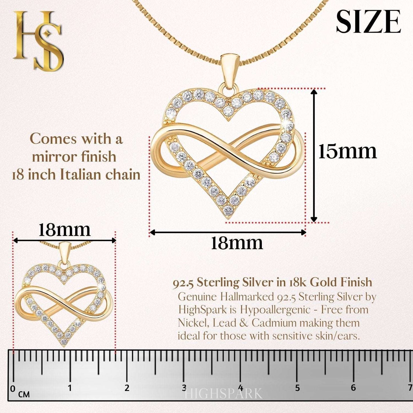 Infinity Gold Heart Pendant in 92.5 Silver - Infinite Love - studded with Swiss Zirconia - 18K Gold Finish