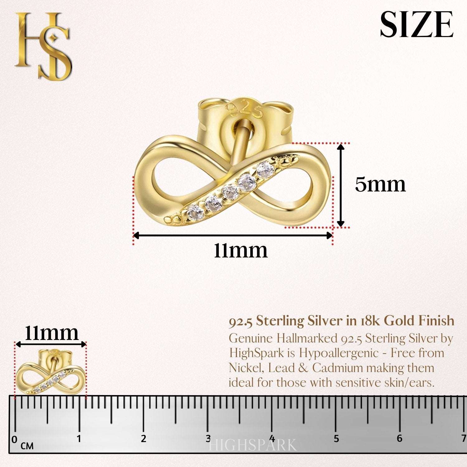 Gold Infinity Earrings in 92.5 Silver studded with Swiss Zirconia - 18K Gold finish