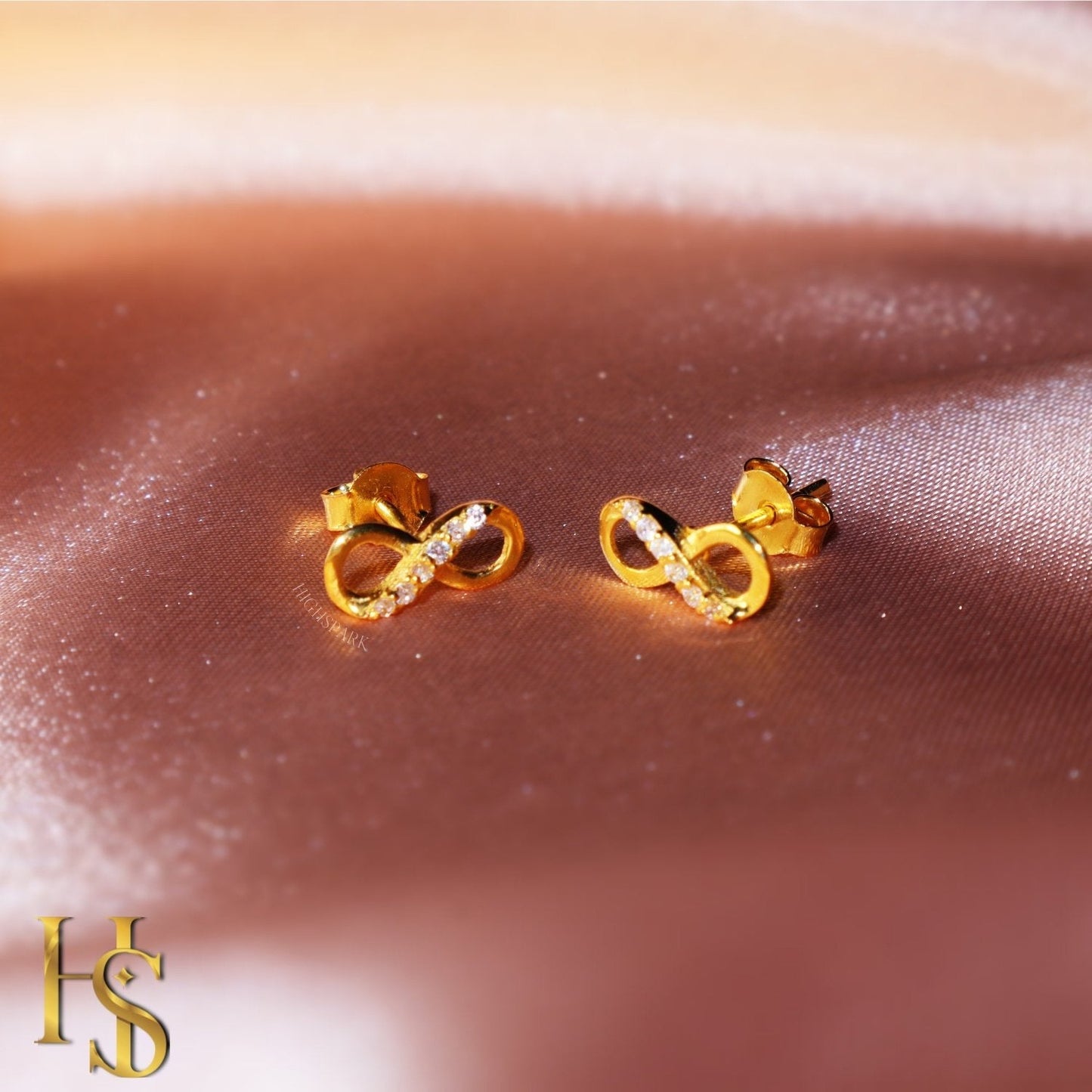 Gold Infinity Earrings in 92.5 Silver studded with Swiss Zirconia - 18K Gold finish