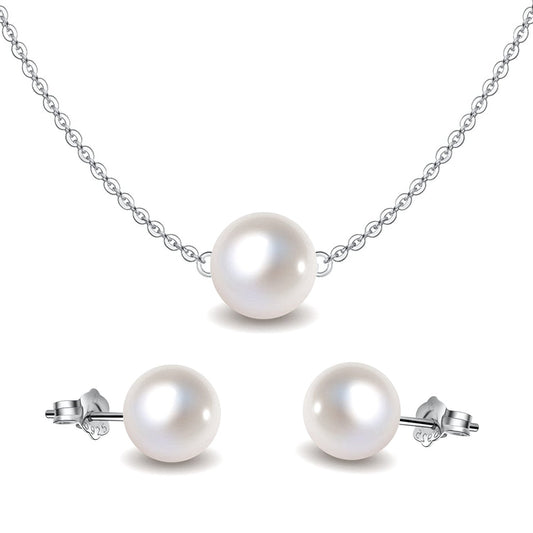 Pearl Moon Set - South Sea - Full Round Pearls - Earrings, Necklace & Chain Set