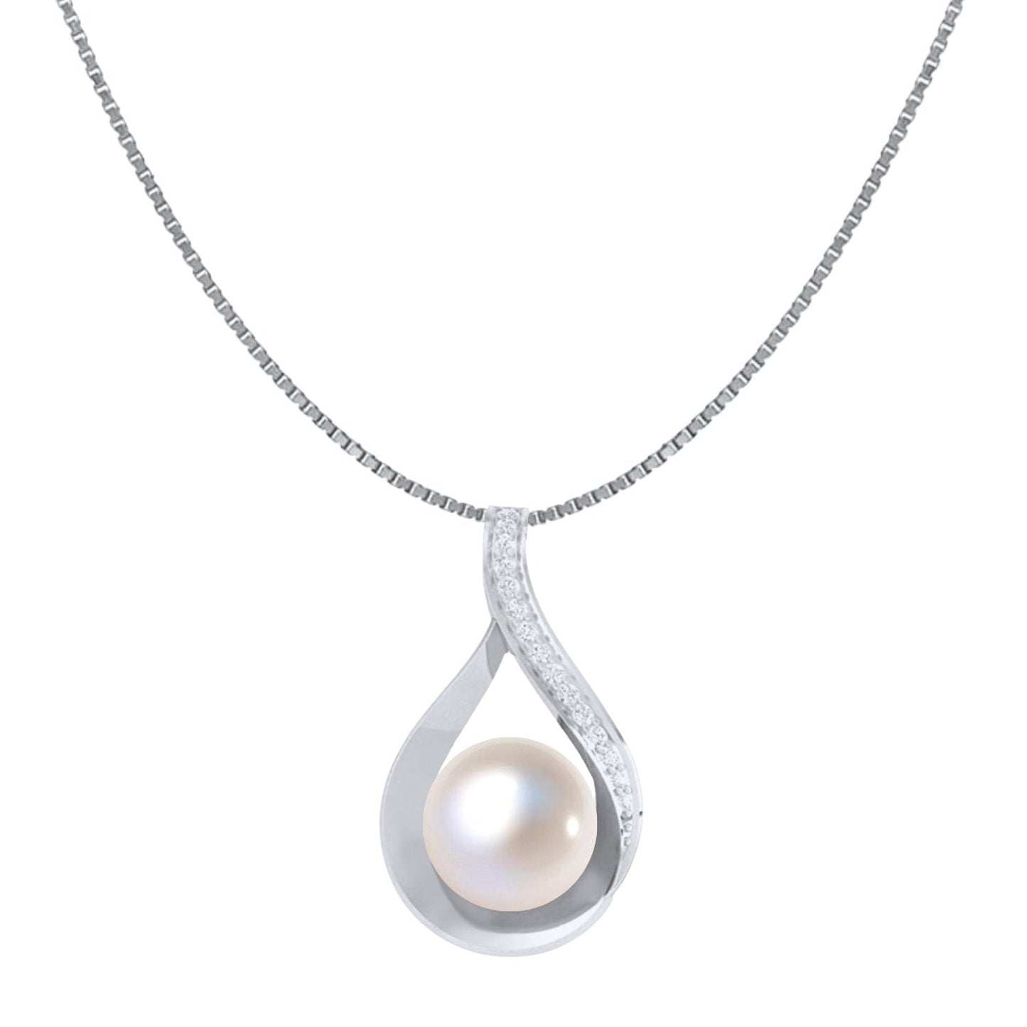Pearl Pendant Designer in 92.5 Silver with Mirror finish Italian Chain - Brilliant Lustre South Sea Pearl - studded with Swiss Zirconia