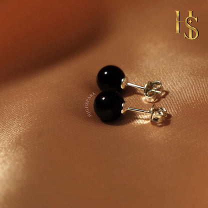 Pearl Classic Stud Earrings - Brilliant Lustre Black Pearls