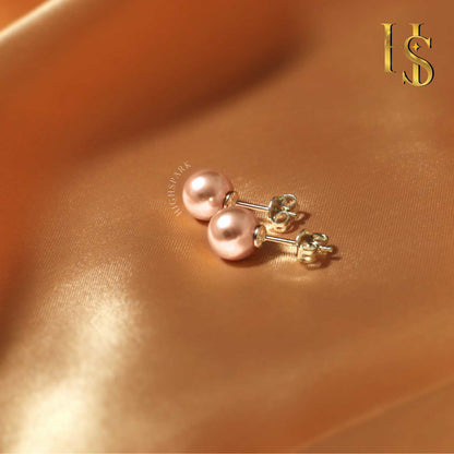 Pearl Classic Stud Earrings - Brilliant Lustre Pink Pearls