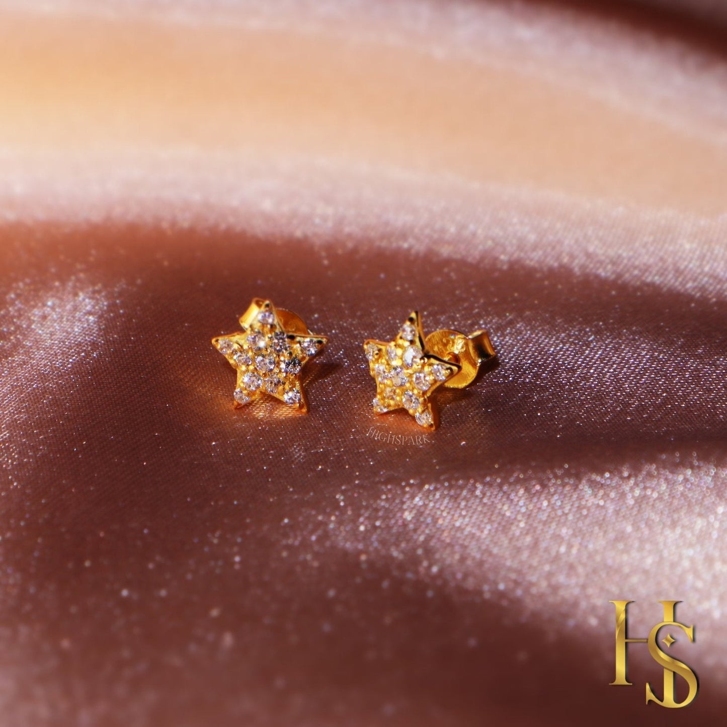 Star Golden Earrings in 92.5 Silver studded with Swiss Zirconia - 18K Gold finish