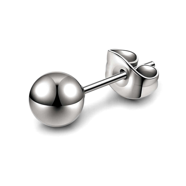 A single pure silver earring for men, featuring a simple ball stud with a high-polish finish.