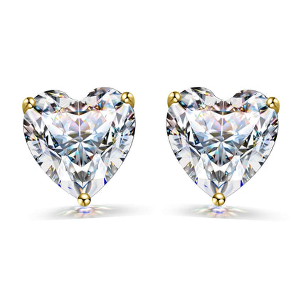 Gold Solitaire Heart Earrings embellished with Sparkling Zirconia - 92.5 Silver in 18K Gold Finish