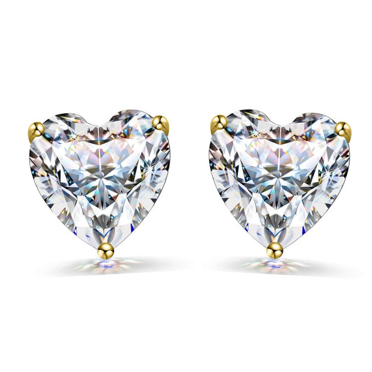 Gold Solitaire Heart Earrings embellished with Swarovski Zirconia - 92.5 Silver in 18K Gold Finish