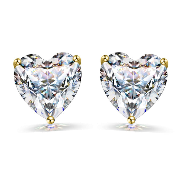 Gold Solitaire Heart Earrings embellished with Sparkling Zirconia - 92.5 Silver in 18K Gold Finish