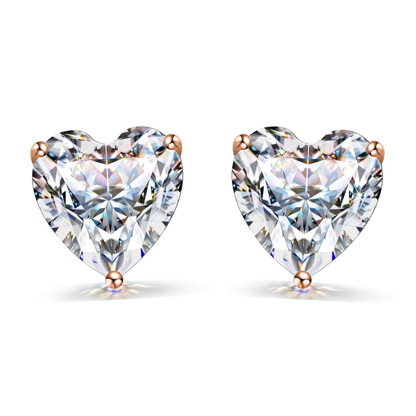 Rose Gold Solitaire Heart Earrings embellished with Swarovski Zirconia - 92.5 Silver in 18K Rose Gold Finish