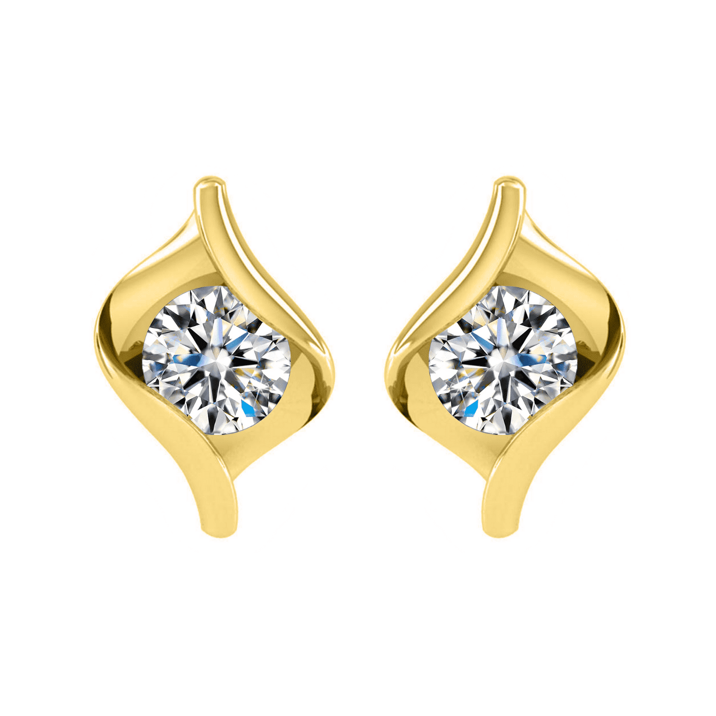 Gold Designer Solitaire Earrings in 92.5 Silver embellished with Swarovski Zirconia - 92.5 Silver in 18K Gold Finish