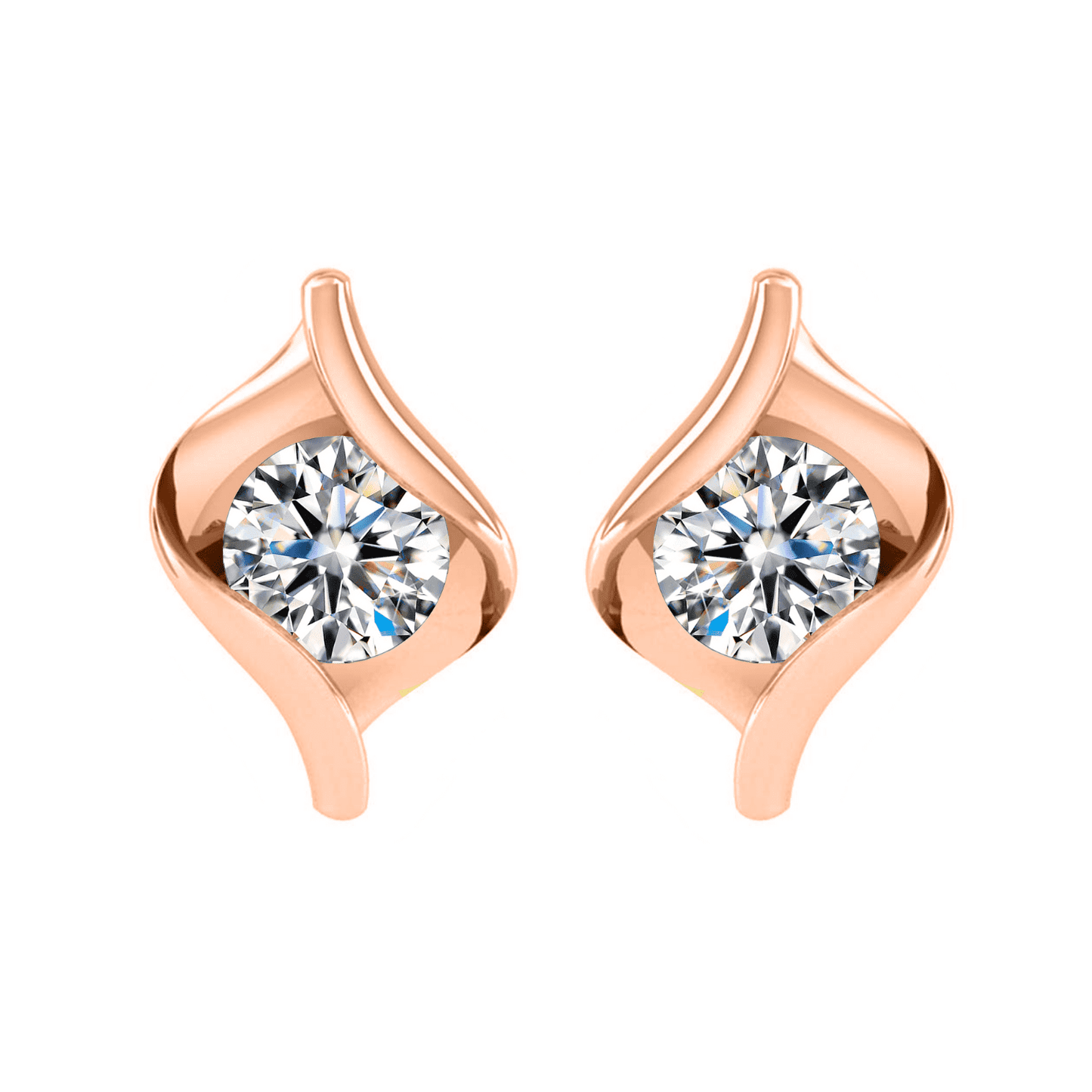 Rose Gold Designer Solitaire Earrings in 92.5 Silver embellished with Swarovski Zirconia - 92.5 Silver in 18K Rose Gold Finish