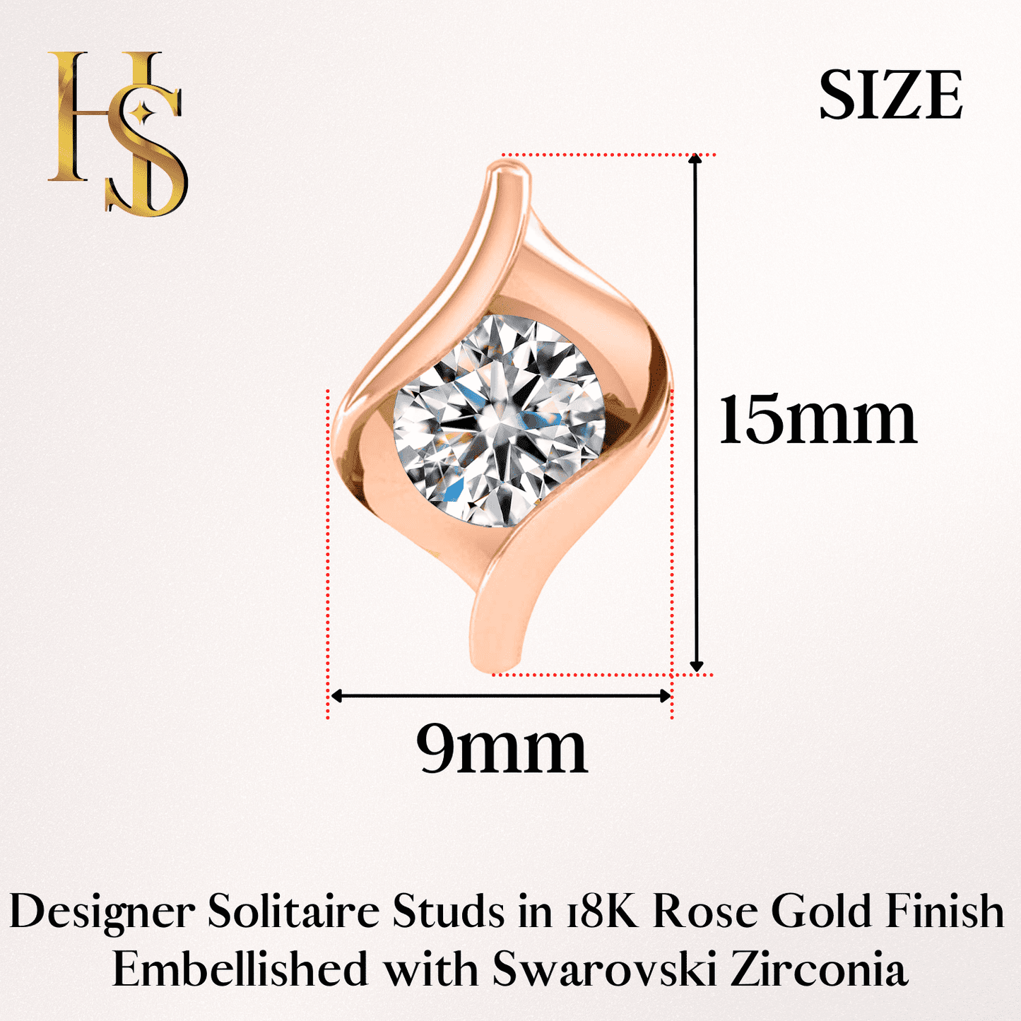 Rose Gold Designer Solitaire Earrings in 92.5 Silver embellished with Swarovski Zirconia - 92.5 Silver in 18K Rose Gold Finish