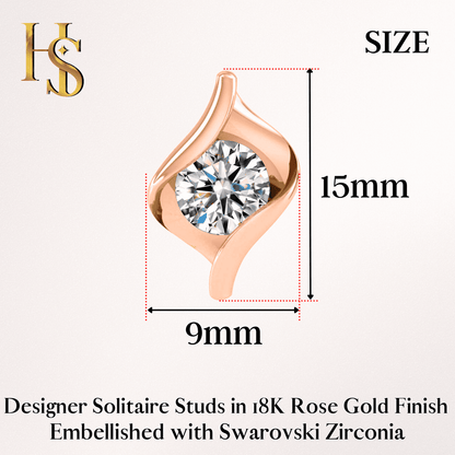 Rose Gold Designer Solitaire Earrings in 92.5 Silver embellished with Sparkling Zirconia - 92.5 Silver in 18K Rose Gold Finish