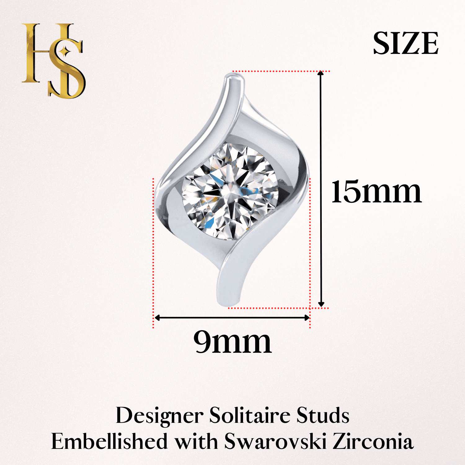 Designer Solitaire Earrings in 92.5 Silver embellished with Swarovski Zirconia