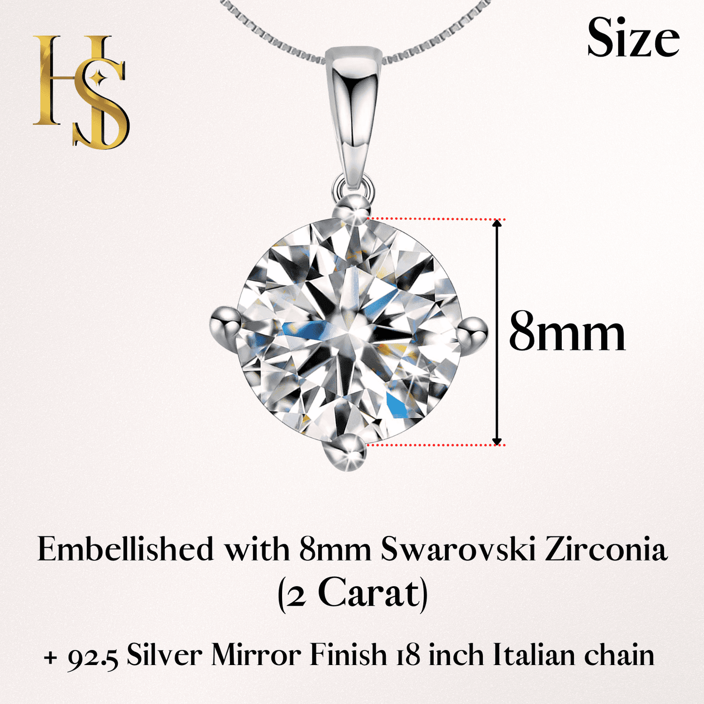 Solitaire Pendant with Chain in 92.5 Silver embellished with Swarovski Zirconia.