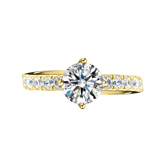 Solitaire Gold Classic Ring Adjustable in 92.5 Silver embellished & Studded with Swarovski Zirconia - 18K Gold finish