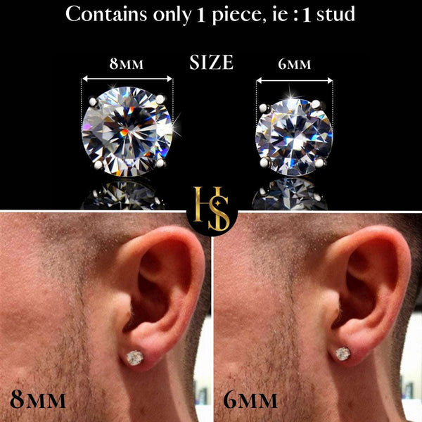 Mens Round Solitaire Earring in 92.5 Silver embellished with Sparkling Zirconia